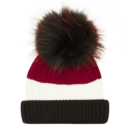 Womens Black, White & Cherry Wool Hat With Changeable Fur Pom 15838 by BKLYN from Hurleys