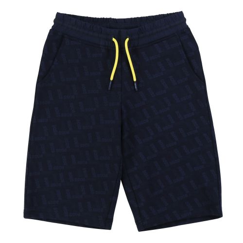 Boys Navy Tonal Logo Print Long Sweat Shorts 55958 by BOSS from Hurleys