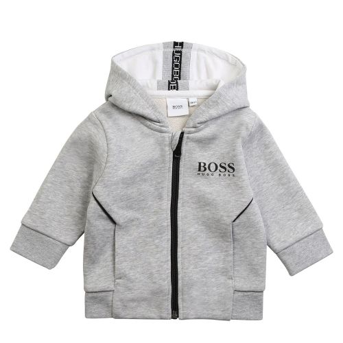 Toddler Grey Marl Branded Hooded Zip Through Sweat Top 56021 by BOSS from Hurleys