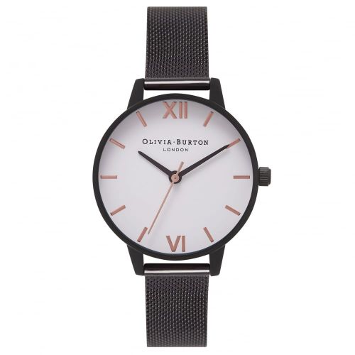 Womens White Rose Gold & Black White Dial Mesh Watch 67878 by Olivia Burton from Hurleys