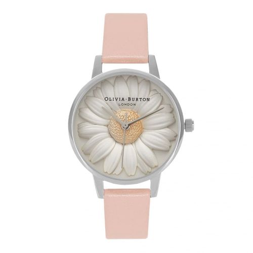 Womens Dusty Pink & Silver Flower Show 3D Daisy Watch 72914 by Olivia Burton from Hurleys
