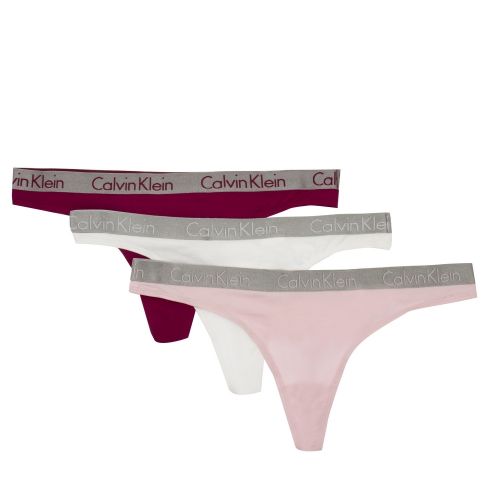 Womens Pink/White Branded 3 Pack Thongs 52204 by Calvin Klein from Hurleys