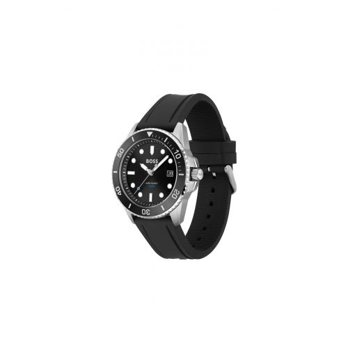 Mens Black/Silver Ace Silicone Strap Watch 106475 by BOSS from Hurleys