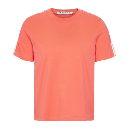 Womens Hot Coral Tape Logo S/s T Shirt 42913 by Calvin Klein from Hurleys