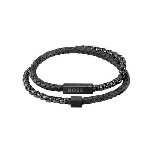 BOSS Bracelet Mens Black Blended Braided Mix | Hurleys