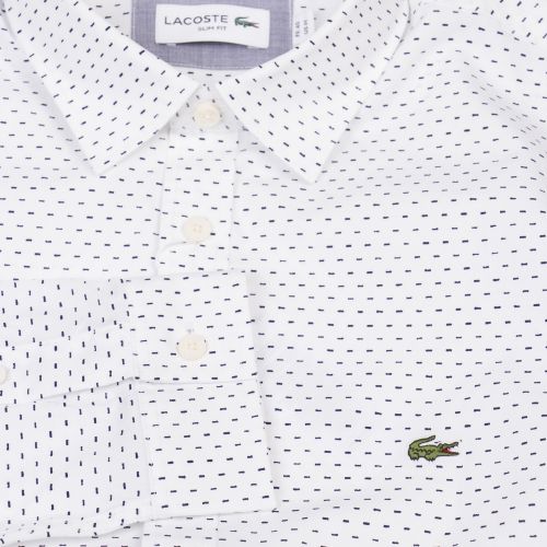 Mens White & Navy Micro Print Slim Fit L/s Shirt 30999 by Lacoste from Hurleys