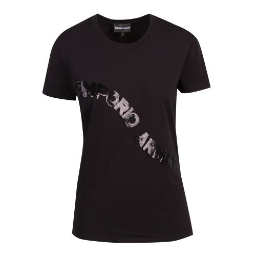 Womens Black Sequin Wave Logo S/s T Shirt 55395 by Emporio Armani from Hurleys