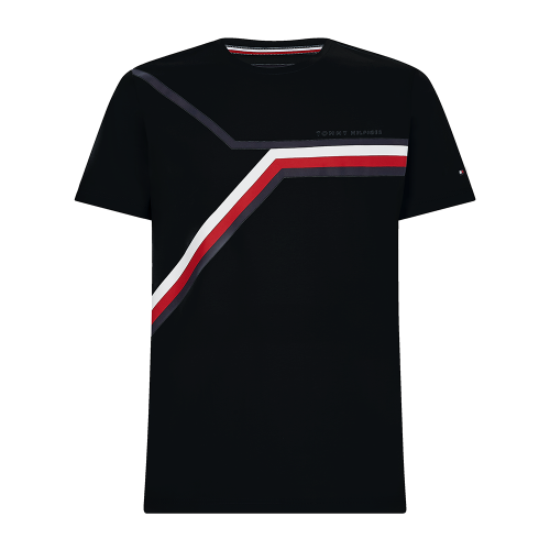 Mens Black Split Chest Stripe S/s T Shirt 89924 by Tommy Hilfiger from Hurleys