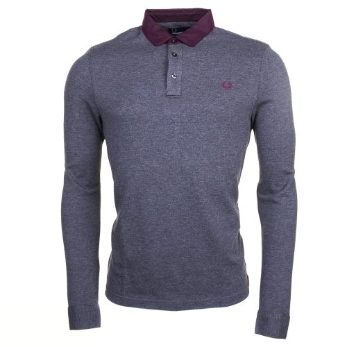 Mens Graphite Marl Oxford Collar Trim L/s Polo Shirt 59183 by Fred Perry from Hurleys