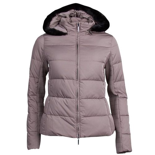Womens Taupe Fur Hooded Down Jacket 70248 by Armani Jeans from Hurleys