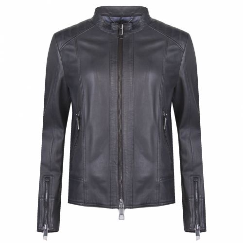 Casual Womens Darkest Grey Jafable Leather Jacket 34515 by BOSS from Hurleys