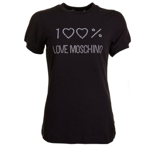 Women Black Diamante 100% S/s Tee Shirt 10484 by Love Moschino from Hurleys