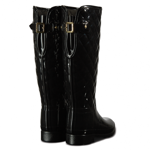 Hunter Boot Womens Black Refined Gloss Quilted Tall Wellington | Hurleys