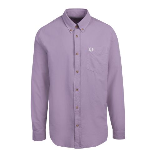 Mens Dark Lavender Overdyed L/s Shirt 58924 by Fred Perry from Hurleys