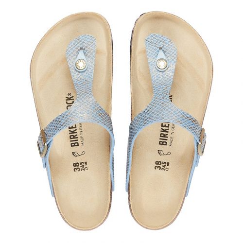 Womens Dusty Blue Shiny Python Gizeh Micro fibre Sandals 106156 by Birkenstock from Hurleys