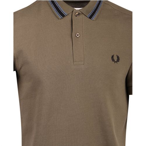 Mens Military Green Medal Stripe Collar S/s Polo Shirt 107961 by Fred Perry from Hurleys