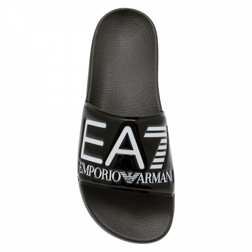 Womens Shiny Black Visibility Logo Slides 38142 by EA7 from Hurleys