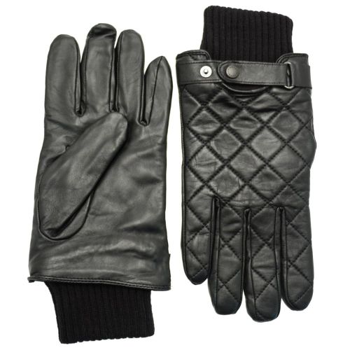 Mens Black Quilted Leather Gloves 64822 by Barbour from Hurleys