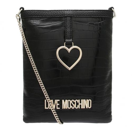 Womens Black Croc Heart Phone Crossbody Bag 95801 by Love Moschino from Hurleys