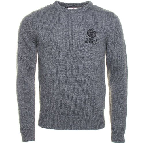 Mens Grey Embroidered Logo Crew Knitted Jumper 18909 by Franklin + Marshall from Hurleys