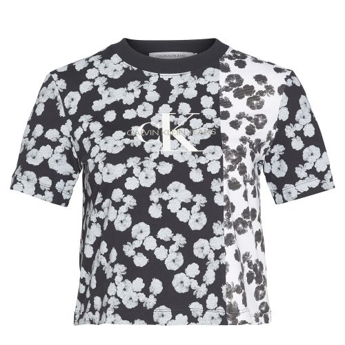 Womens Black Peony Floral Blocking Straight S/s T Shirt 56179 by Calvin Klein from Hurleys