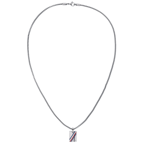 Mens Silver Logo Stripe Tag Necklace 79972 by Tommy Hilfiger from Hurleys