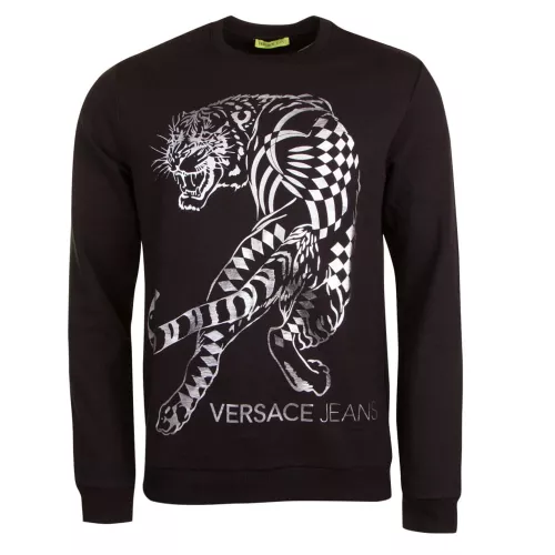 Mens Black Tiger Foil Print Crew Sweat Top 25286 by Versace Jeans from Hurleys
