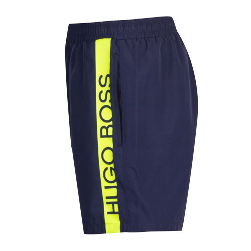 Mens Navy/Lime Dolphin Side Logo Swim Shorts 74418 by BOSS from Hurleys