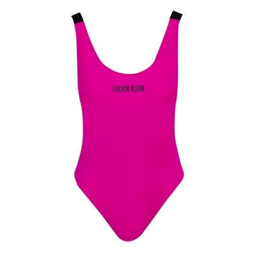 Womens Pink Glow Logo Scoop Swimming Costume 56230 by Calvin Klein from Hurleys