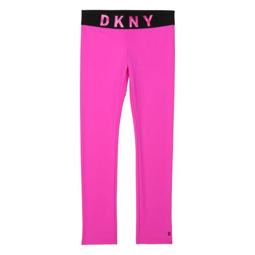 Girls Hot Pink Branded Leggings 75344 by DKNY from Hurleys