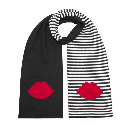 Womens Black/White Lip Stripe Knitted Scarf 47440 by Lulu Guinness from Hurleys