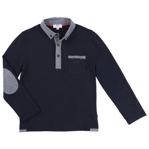 Boys Navy Contrast Collar L/s Polo Shirt 65430 by BOSS from Hurleys