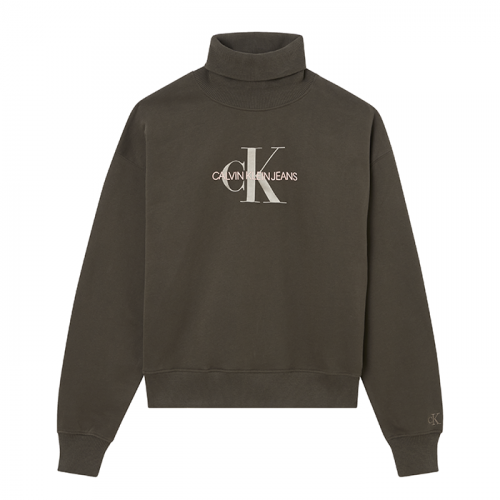 Womens Black Olive Mid Scale Monogram Roll Neck Sweat Top 96784 by Calvin Klein from Hurleys