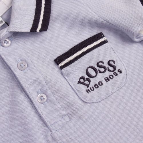 Baby Pale Blue Tipped S/s Polo Romper 87122 by BOSS from Hurleys