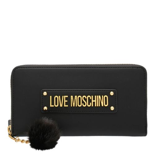 Womens Black Faux Fur Pom Zip Purse 95836 by Love Moschino from Hurleys