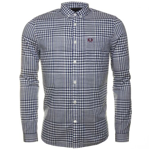 Mens French Navy Distorted Gingham L/s Shirt 60725 by Fred Perry from Hurleys