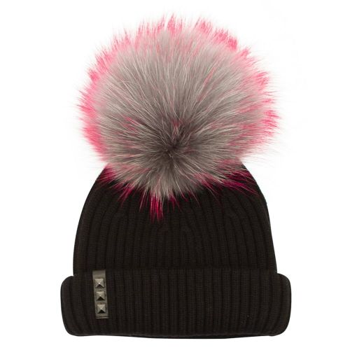 Womens Black, Grey & Hot Pink Wool Hat With Changeable Fur Pom 15843 by BKLYN from Hurleys
