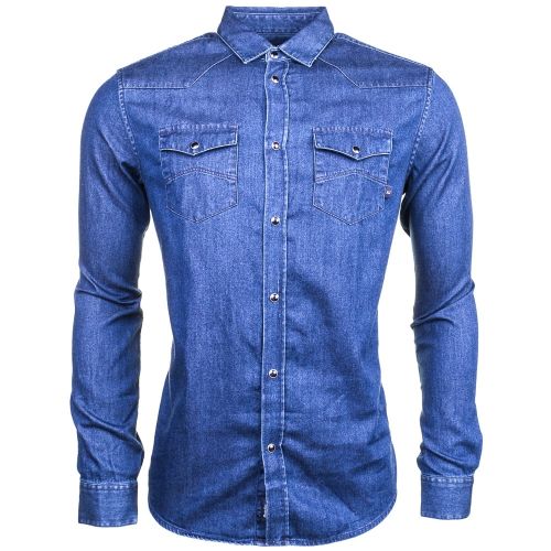 Mens Blue Western Denim L/s Shirt 61298 by Armani Jeans from Hurleys
