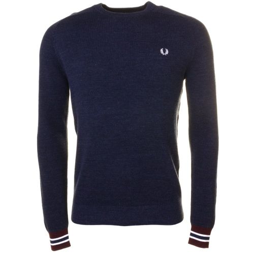 Mens Vintage Navy Textured Yarn Pique Knitted Jumper 59186 by Fred Perry from Hurleys