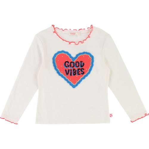Girls White Good Vibes L/s T Shirt 28475 by Billieblush from Hurleys