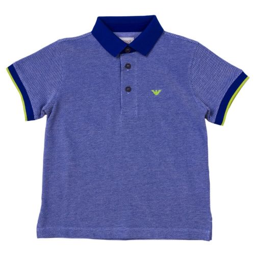 Boys Blue Melange Contrast Collar S/s Polo Shirt 62469 by Armani Junior from Hurleys