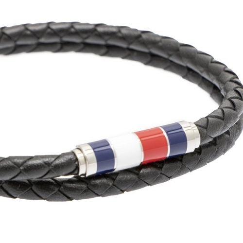Mens Black Leather Double Wrap Bracelet 109185 by Tommy Hilfiger from Hurleys