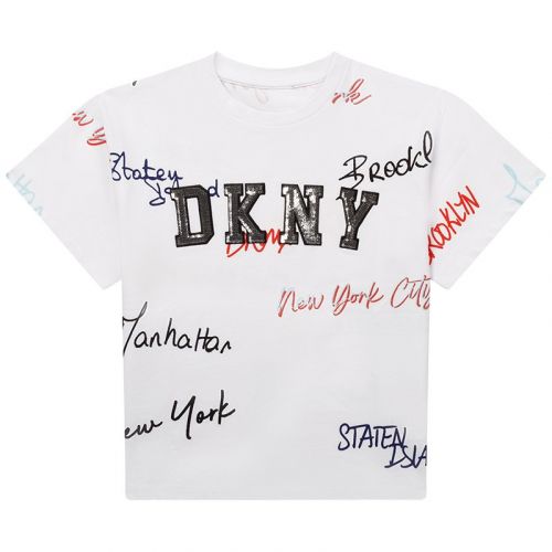 Girls White Graffiti Sequin S/s T Shirt 104520 by DKNY from Hurleys