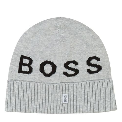Toddler Light Grey Marl Branded Knitted Hat 45605 by BOSS from Hurleys