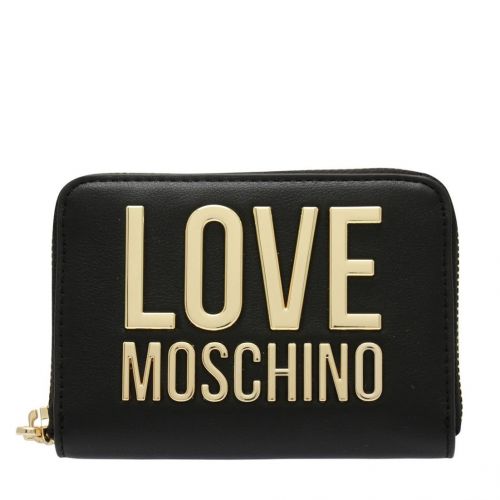 Womens Black Plated Logo Small Zip Around Purse 84223 by Love Moschino from Hurleys