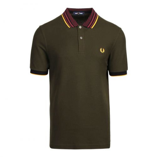 Mens Hunting Green Striped Collar S/s Polo Shirt 94886 by Fred Perry from Hurleys