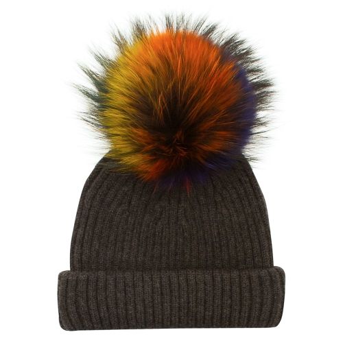 Womens Charcoal & Rainbow Wool Hat With Changeable Fur Pom 15836 by BKLYN from Hurleys