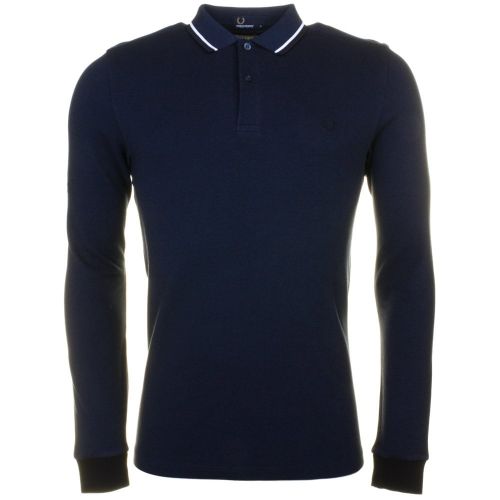 Mens Service Blue Twin Tipped L/s Polo Shirt 59171 by Fred Perry from Hurleys