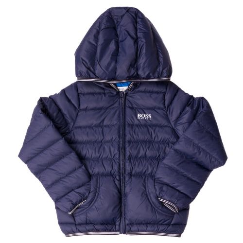 Boys Navy Branded Hooded Puffer Jacket 65452 by BOSS from Hurleys