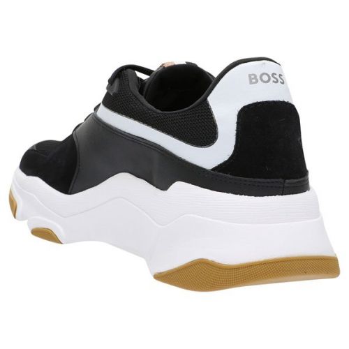 Mens Black/White Asher_Runn Leather Trainers 110065 by BOSS from Hurleys